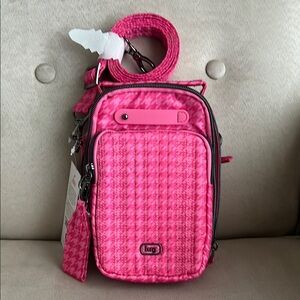NWT Lug Skeeter Mini Bridge Love Convertible Crossbody in Houndstooth Red/Pink